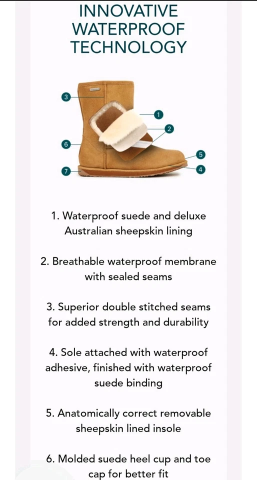 Anthropology EMU Australia Shoreline Wms Talla 8 Cuero Marrón Impermeable Piel de Oveja Foto 3 de 4