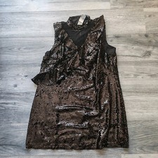 Simply Be Sequin Asymmetric Ruffle Knee Lenght Dress Women's Size UK 18 Black 