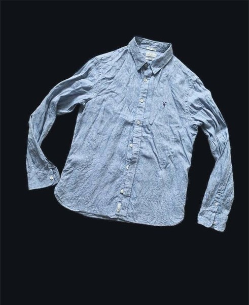 Men AllSaints Shirt Blue Linen 36 / S / 44