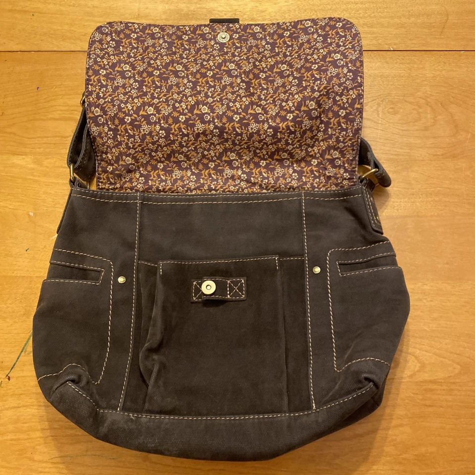 Bolso/cartera de hombro FOSSIL marrón micro gamuza, forro de lona floral ZB2058 Foto 4 de 4