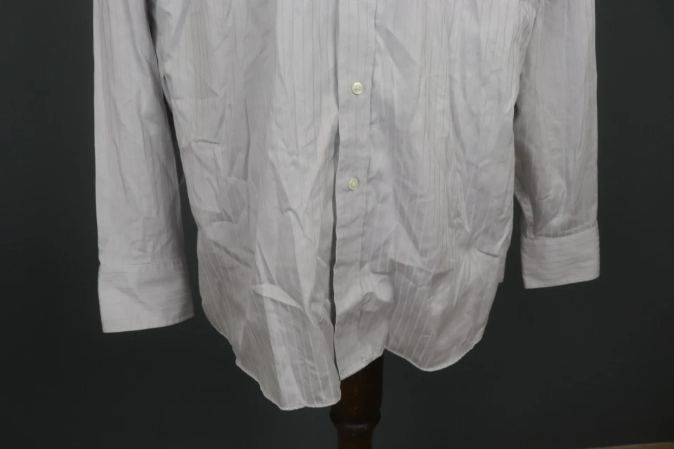 DONALD J. TRUMP Gray Striped Cotton Long Sleeve Collared Dress Shirt Sz 34 / 35 - Image 3 of 4