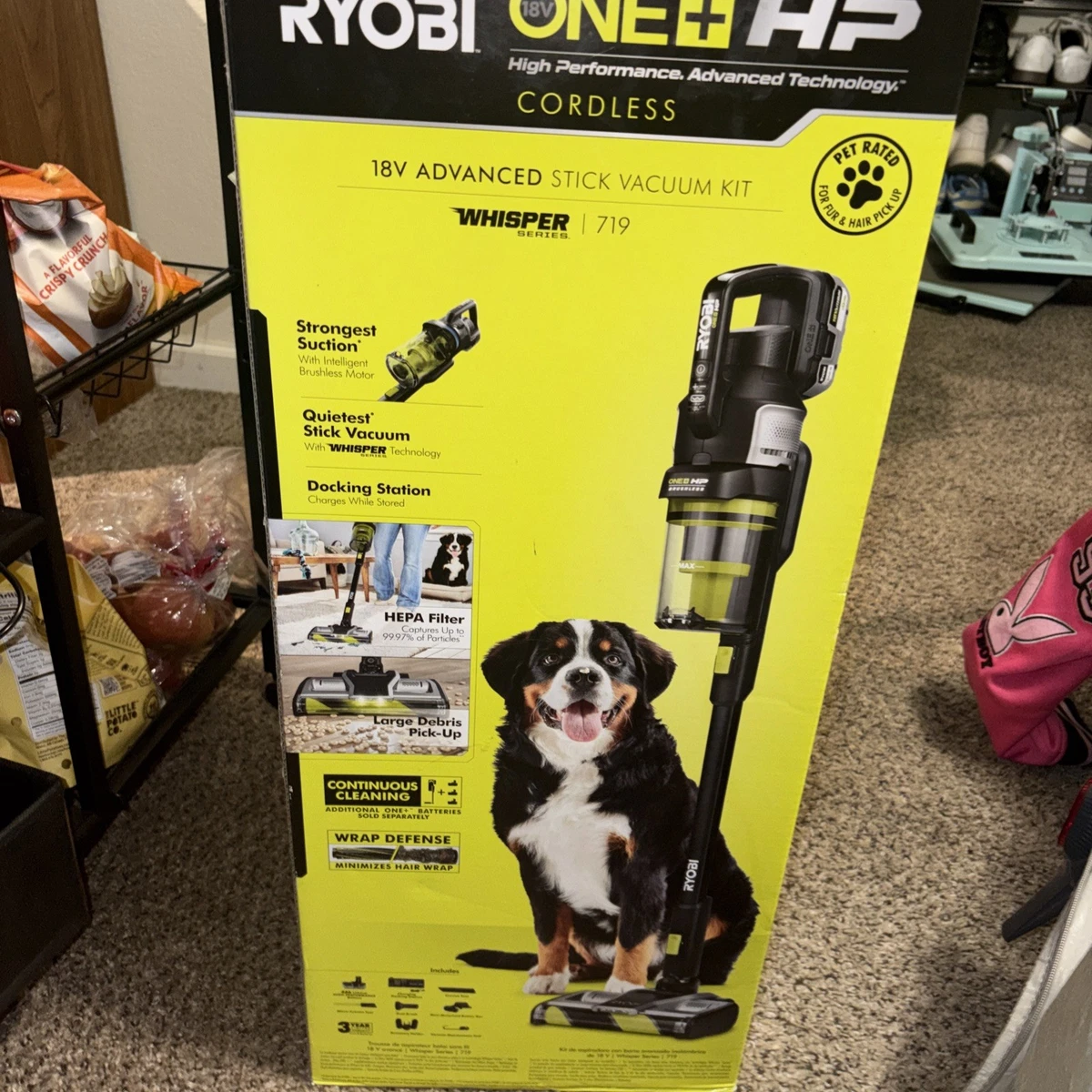 Aspiradora De Palo Ryobi 18V Sin Escobillas - Para Mascotas, Inalámbrica, 60 Min De Autonomía (Solo Herramienta)