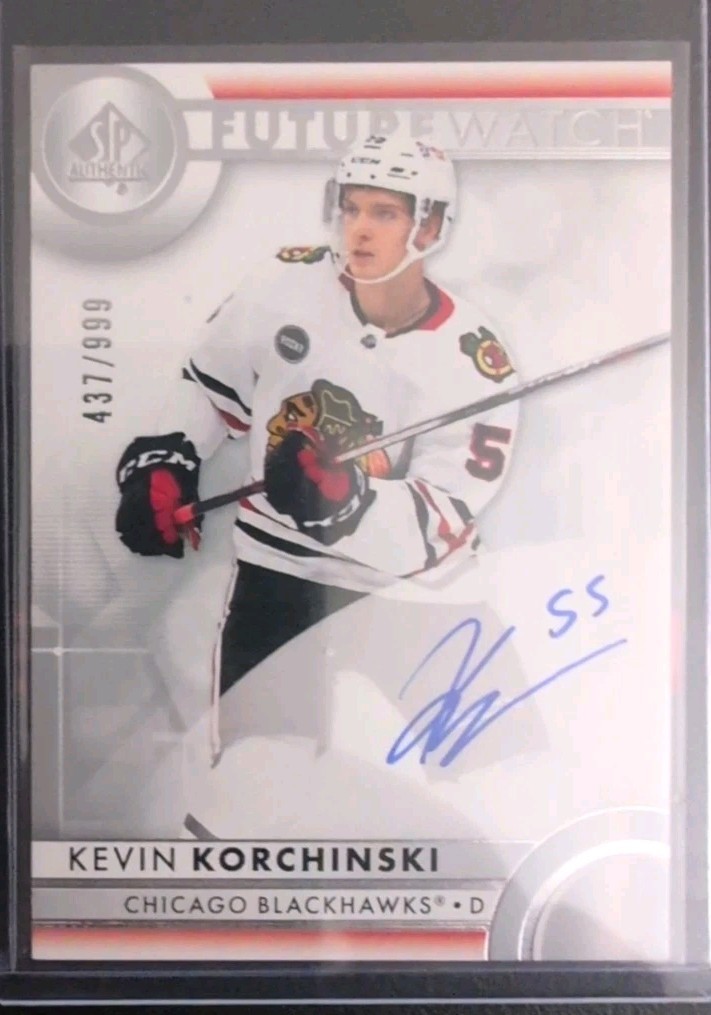 Kevin Korchinski 2023-24 UD #153 SP Authentic Future Watch Auto /999 Blackhawks
