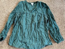A New Day Womens Green Solid V-Neck Long Slee...