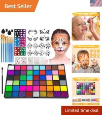 Complete Face Paint Palette with 54 Colors, Brushes Stencils for Creative Fun