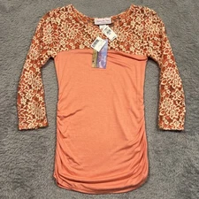 Panhandle Slim Knit Top Women’s S Peach Lace Floral Embroidered 3/4 Sleeve Rodeo