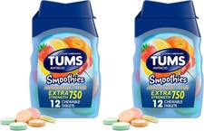 TUMS Smoothies Extra Strength Antacid Assorted Fruit Heartburn Relief - 12ct x2