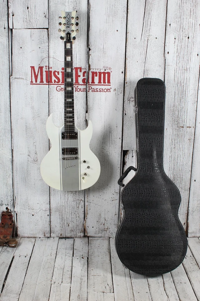 Guitarra Eléctrica DBZ Diamond Renegade ST Plus Blanca con Rayas Plateadas con Estuche Foto 2 de 4