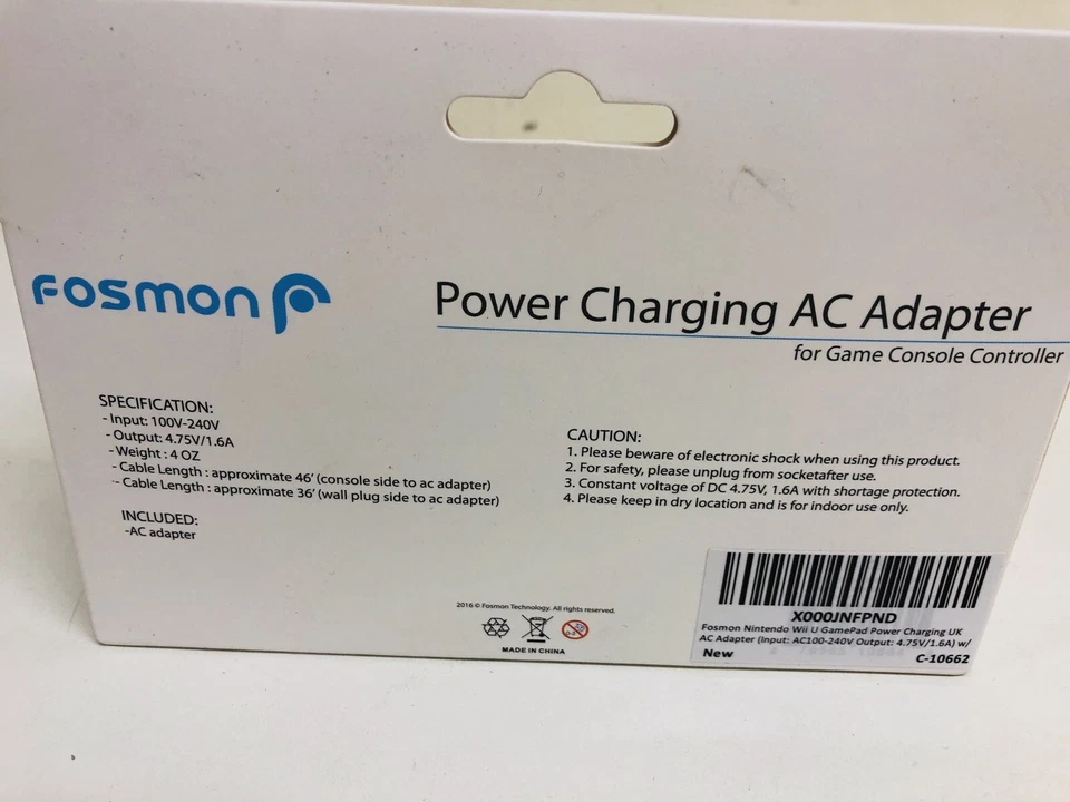 FOSMON 3 PIN UK STANDARD CHARGING AC POWER ADAPTER FOR NINTENDO WII U GAMEPAD  - Image 2 of 2