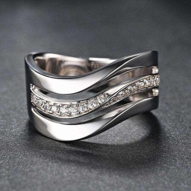 Women 925 Silver Filled Ring Gift Luxury Cubic Zircon Party Jewelry Sz 6-10