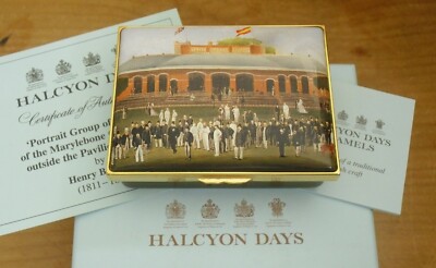 Boxed Ltd Ed Halcyon Days ''MCC Pavilion at Lord's'' - Barraud Emaille Box 3 1/4''