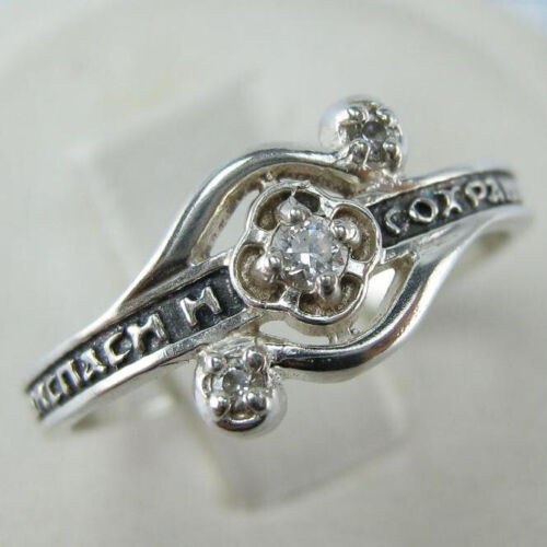 925 Sterling Silver Ring Band Size 7.5 Prayer Scripture CZ Stones Flower Cross - Picture 1 of 14