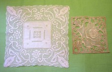 2 ant. Muster-Tücher-Richelieu-Stickerei u. Häkelarbeit-HANDARBEIT-ca. 1900/ 20