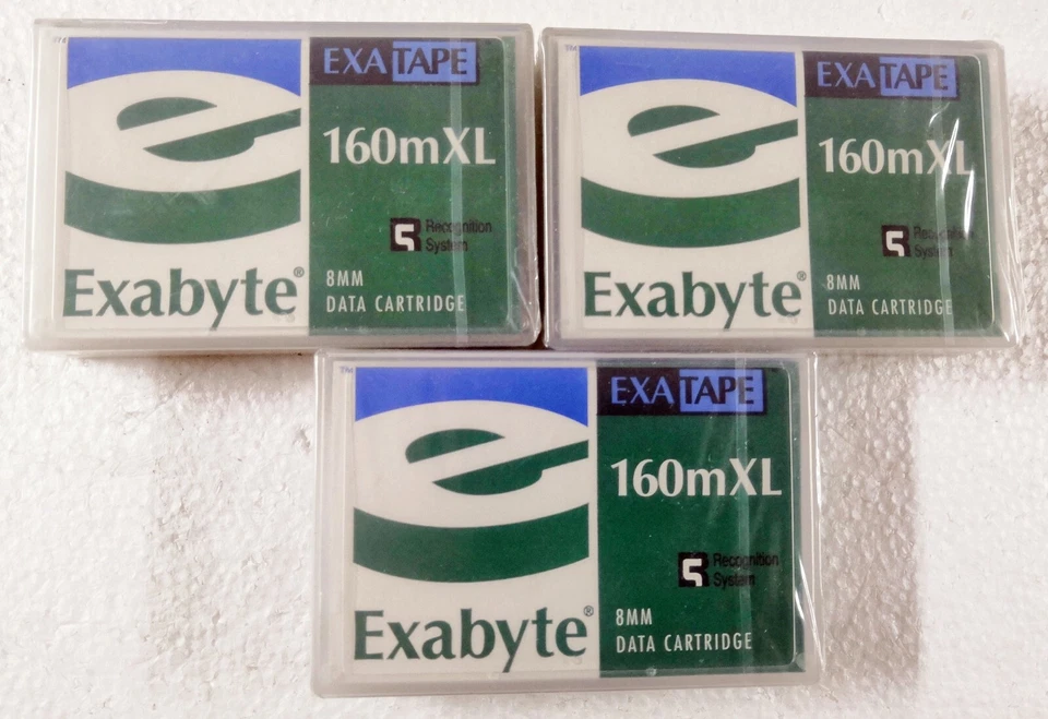 Cartucho de cinta de datos Exabyte 307265 8 mm D8 160 m XL escaneo helicoidal 7/14 GB - Lote de 3 Foto 2 de 2