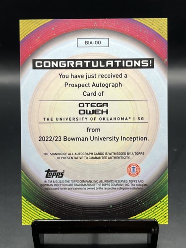 2022-23 Bowman University Inception Otega Oweh Auto #BIA-OO - 第 2/2 張圖片