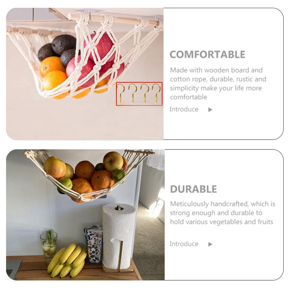 Rustic Macrame Fruit Net Hammock Cotton Rope Hanging Basket Stand eBay