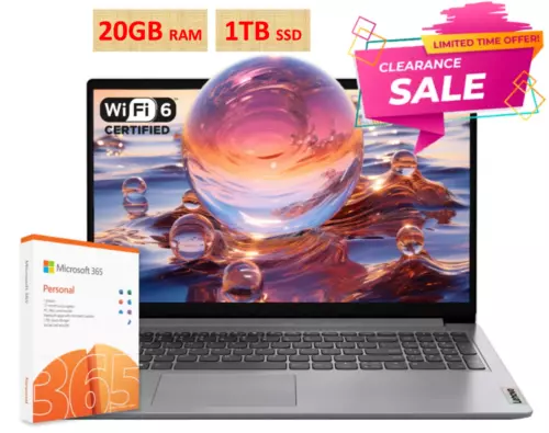 2024 Lenovo IdeaPad Laptop Computer 15.6" Intel Celeron 20GB RAM 1TB SSD MS 365