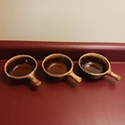 3 Kathy Kale Brown Drip Bowls w/ Handles,  Soup, Casserole, Cereal, Vtg