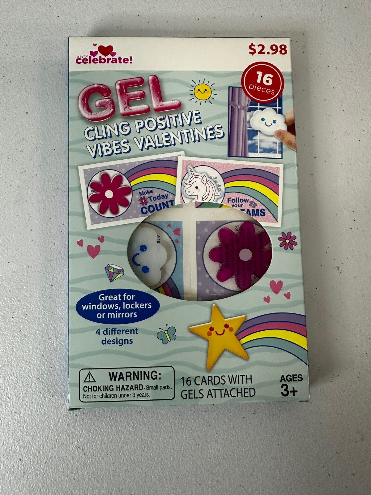 Way to celebrate gel cling positive vibes 16 valentines 4 different designs