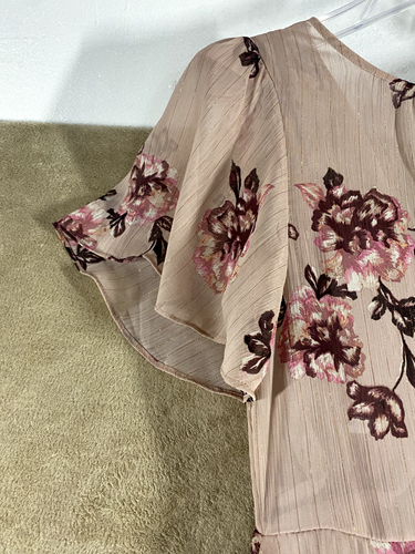ASTR The Label Dress Sz Large Pink Lined Metallic Floral Ruffle NEW BOHO - Picture 10 of 15