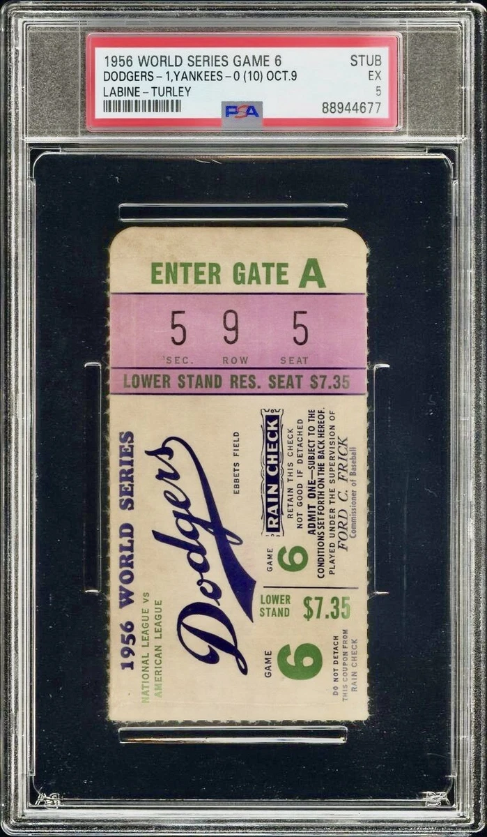 Brooklyn Dodgers Baseball 1956 Vintage Sports Ticket Stubs for