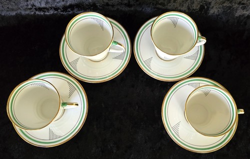 Rare Vintage Aynsley B3785 Art Deco Set x Four Demitasse Coffee Cups and Saucers - Picture 2 of 11