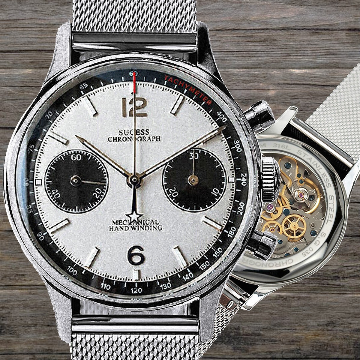 Sugess Panda Chrono Chronograph Mechanical Mens Watch Seagull 1963