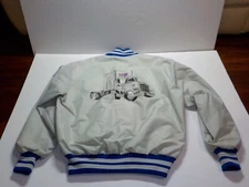 Vintage 80s DeLong Grey Bomber Satin Jacket Mens Large MHF Trucking