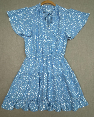 blue polka dot ruffle dress Blue Polka Dot Ruffle Flounce Short Dress