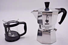 BIALETTI Single Cup Moka Express Stovetop Espresso Maker + 6oz Beaker Glass Mug