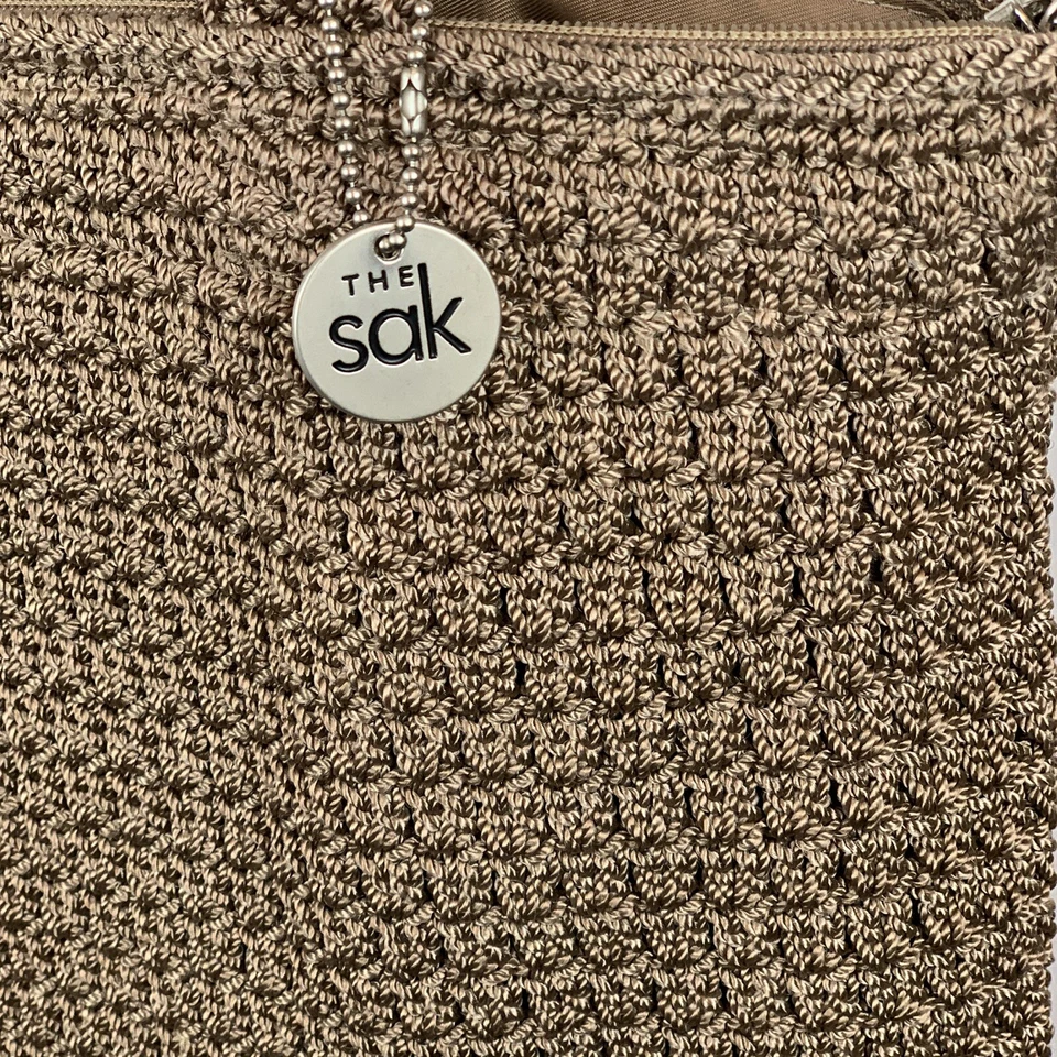 The Sak Natural Tan Woven Crochet Shoulder Bag Tote Zip Top Crochet Purse - Image 3 of 4
