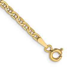 14k Yellow Gold 2.4mm Semi-Solid Anchor Chain with Spring Ring Clasp Anklet 10"