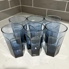 Set of 6 VINTAGE Anchor Hocking Courtney Dark Blue Glass Tumblers paneled Facets