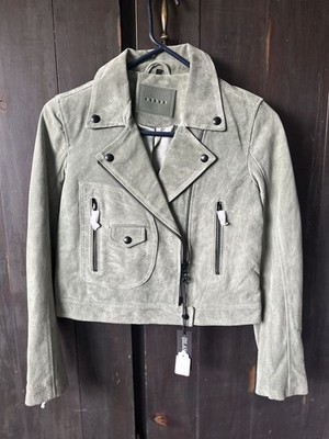 NWT BLANK NYC Moto Jacket Suede Leather Green Sage Size XS 
