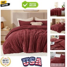Fleece King Comforter Set -Super Soft Warm Fluffy Burgundy Bedding, Luxury ...