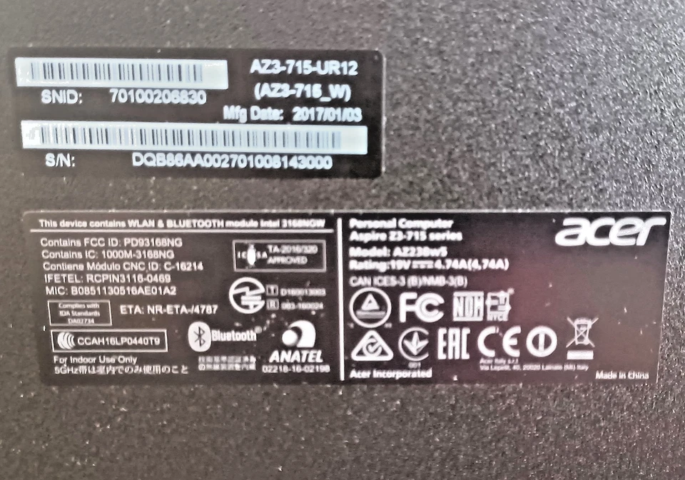 Acer Aspire Z3-715 All-In-One Desktop Computer 24", Parts - Image 3 of 4
