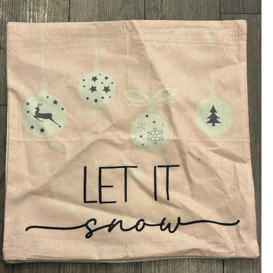 Modernas Fundas de Almohada Rosa Navidad Juego de 2 Let It Snow Minimalist 18x18 Foto 2 de 4
