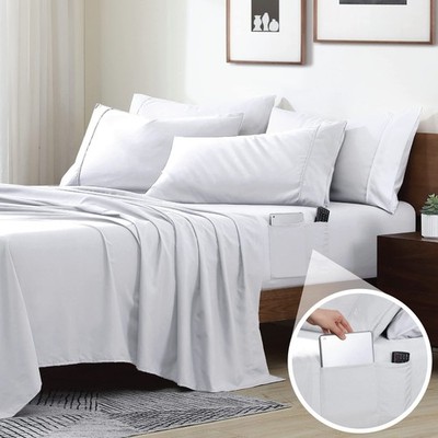 1 PCS Microfiber Queen Double-Sided Organizer Pocket Fitted Smart Sheet White