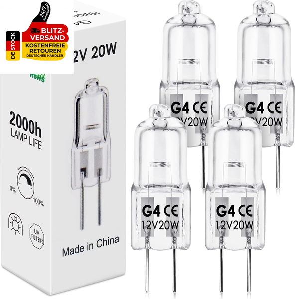 Brotou G4 Halogenlampen, G4 Halogen Leuchtmittel 20W 12V 2800K 300LM Dimmbareglü-image