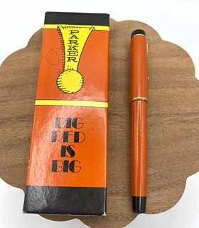 Parker Big Red Vintage Ballpoint Pen Orange Plastic Gold Trim Light Blue Ink Box