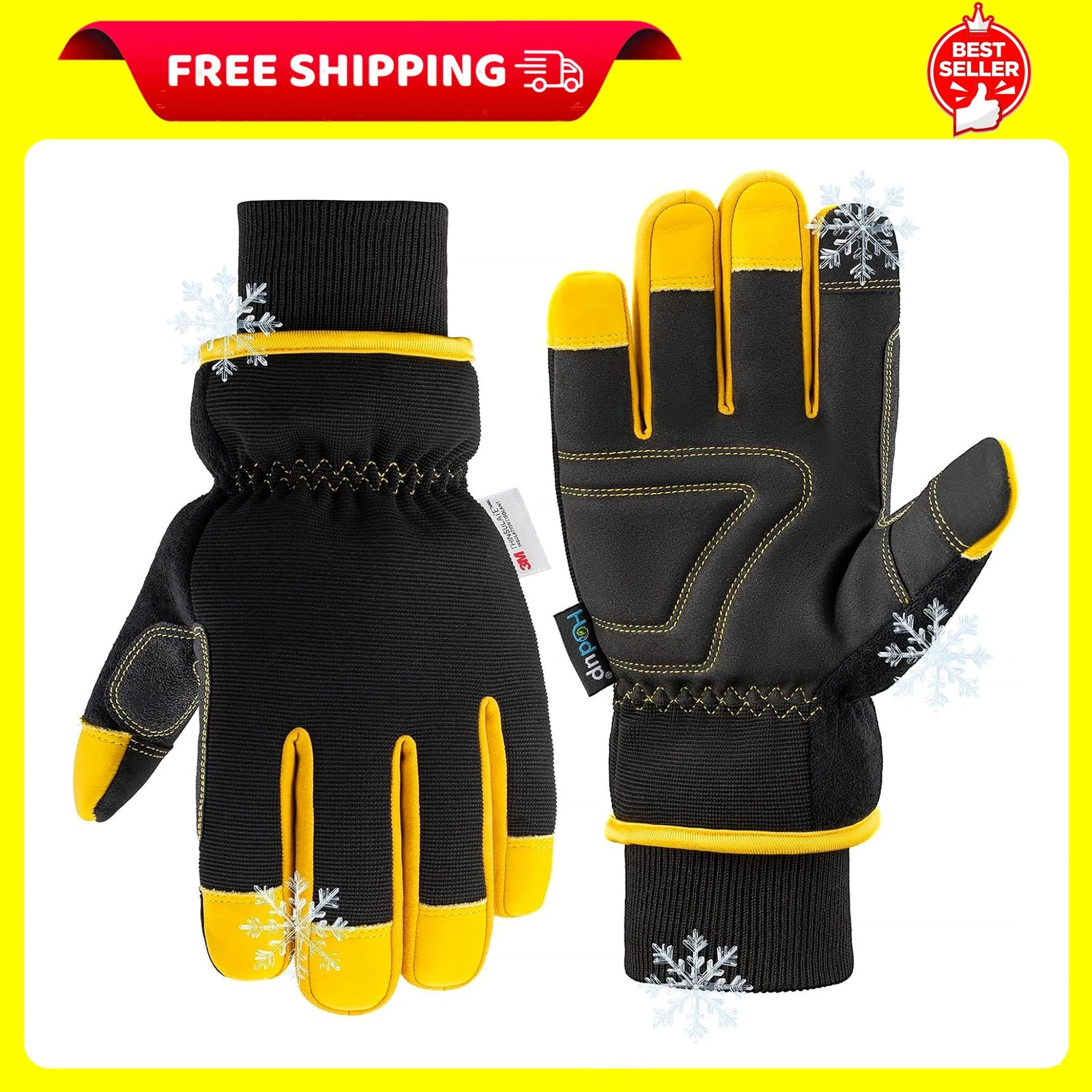 Waterproof Winter Work Gloves - Insulated, Touchscreen, Cold Weather L