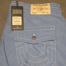 True Religion Blue Board Shorts Men's Size 34 Flap  Back Pocket Style 106447