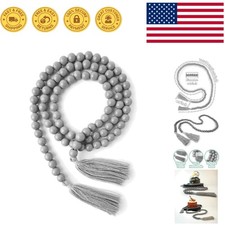 Natural Wood Bead Garland with Two Tassels - Perfect for Modern Farmhouse Style