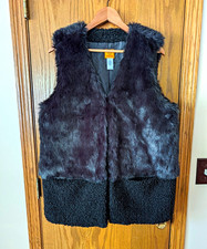 Ruby Rd Womens Vest Large Black Faux Fur Sher...