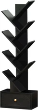8 Tier Tree Bookcase with Drawers for Books, CDs -- Black