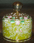 Vintage Yellow Floral Painted Butter Pat Dish Holder Cadmium UV Glows Orange — photo 3