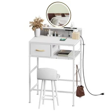 Small Vanity Desk No Mirror, Makeup Vanity Table with Fabric Drawers and Hook...