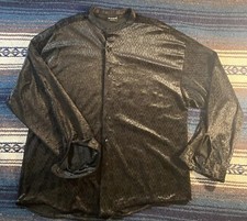 VTG 70s 80s Hutspah Shiny Disco Button Shirt Mock Neck Collar Made In USA Mens L