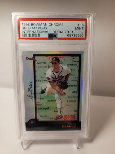 1998 Bowman Chrome INTERNATIONAL REFRACTOR Greg Maddux PSA 9 - Picture 1 of 2