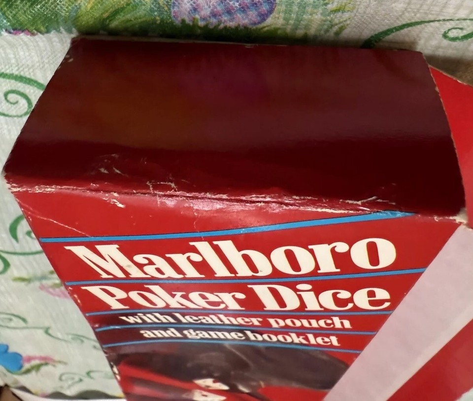 Vintage Marlboro Set Of 5 8 Sided Poker Dice Game W Black Leather vintage-marlboro-set-of-5-8-sided-poker-dice-game-w-black-leather